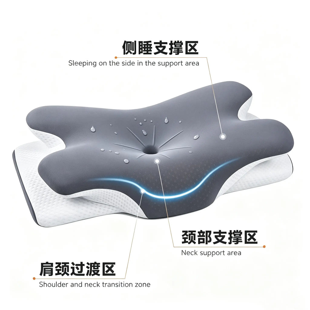 【Fathersdaygift】Vipfree Pro 2.0 Ergonomic Memory Foam Cervical Pillow for Sleeping, Certipur-Us Certified Slow Rebound Foam, Cooling Soft Neck Support for Back Pain Relief, Breathable Gray Pillowcase, Pillows for Sleeping, Bedding, Bed Accessories