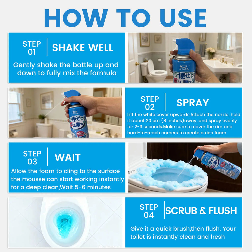 Toilet Bowl Cleaner Max Strength Foaming Multipurpose Bathroom Cleaner Continuous Spray Bottle Fast Acting Foam Ocean Mist Instant Stain Removal Disinfecting Deodorizing Bleach Free Large Capacity 16.91 OZ