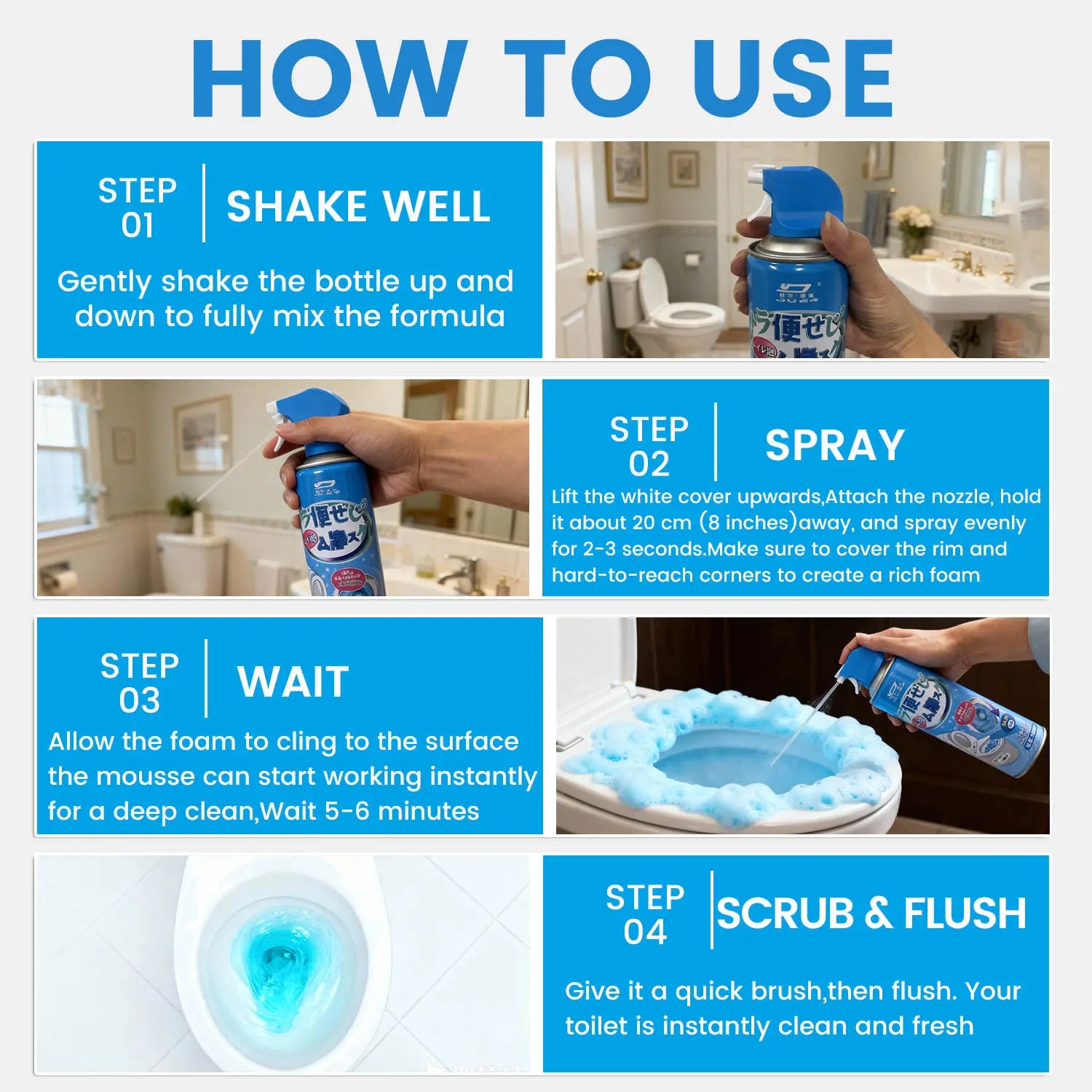Toilet Bowl Cleaner Max Strength Foaming Multipurpose Bathroom Cleaner Continuous Spray Bottle Fast Acting Foam Ocean Mist Instant Stain Removal Disinfecting Deodorizing Bleach Free Large Capacity 16.91 OZ