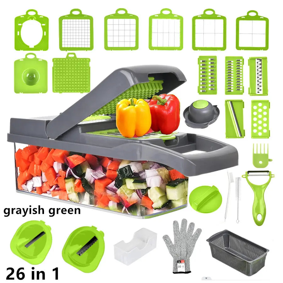 22 in 1 26In1 15In1 Vegetable Chopper with Container, 1 Set Vegetable Slicer Set, Household Multifunctional Vegetable Chopper, Fruit & Vegetable Utensils for Home Kitchen, Vegetable Cutting Slicer [Package List as Picture Shown]