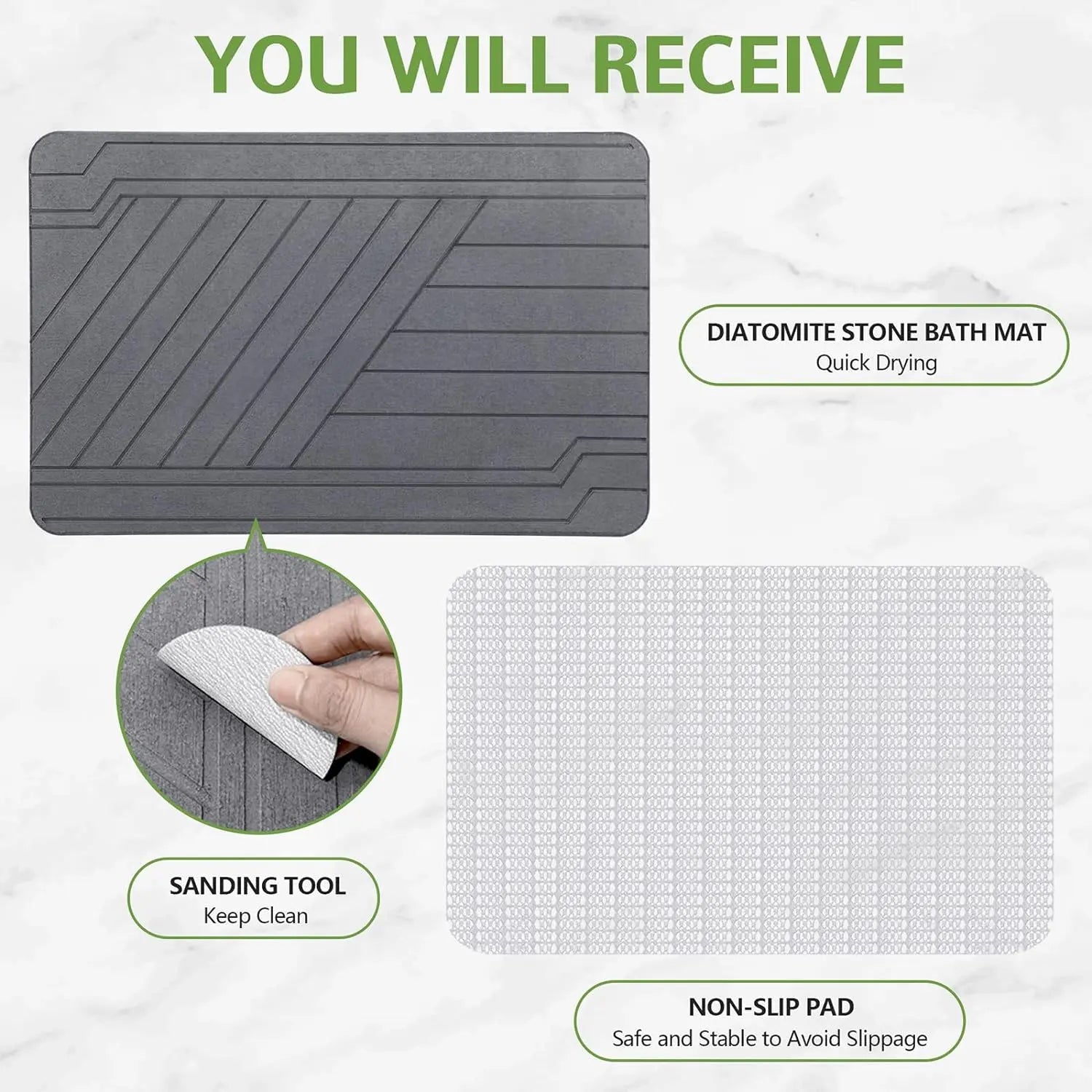 Stone Bath Mat - 23.6" X 15.4" Ultra Absorbent Diatomite Non-Slip Quick Drying Mat for Wet Areas Easy to Clean Bathroom Mat Home Essentials,Bathroom Accessories,Bathroom Decor,Bathroom Decor Set Summerwins