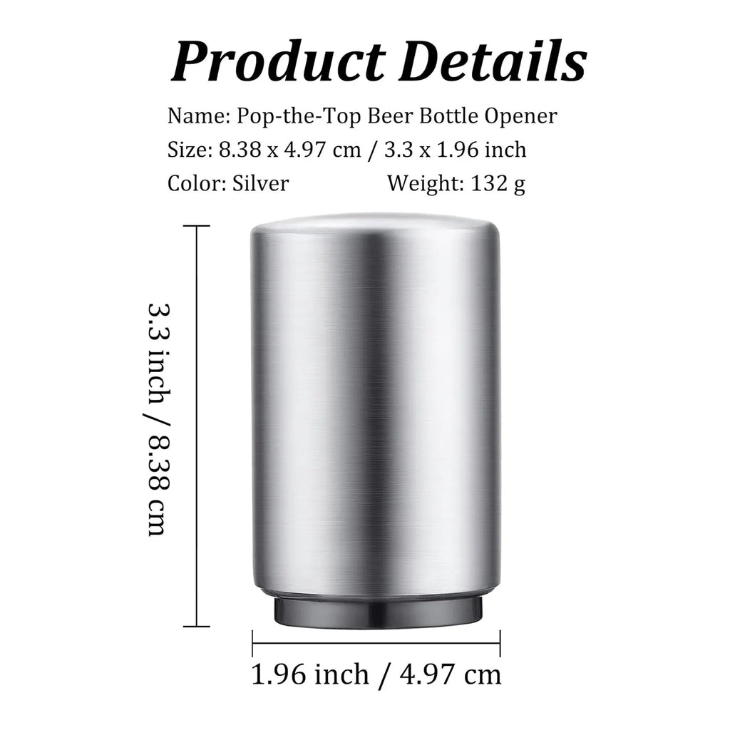 【Summervibes】 Premium Beer Bottle Opener (Silver), 1 PC Stainless Steel Automatic Push down No Damage Quick to Open Small Portable Bottle Cap Openers for Home Bars Picnic Camping Hiking