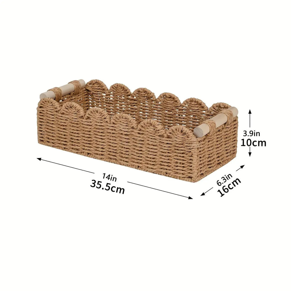 Woven Storage Basket with Fan Edge Design, Natural Basket for Toilet Tank Top Shelf, Bathroom Living Room Bedroom Vanity Home Decor Accessories