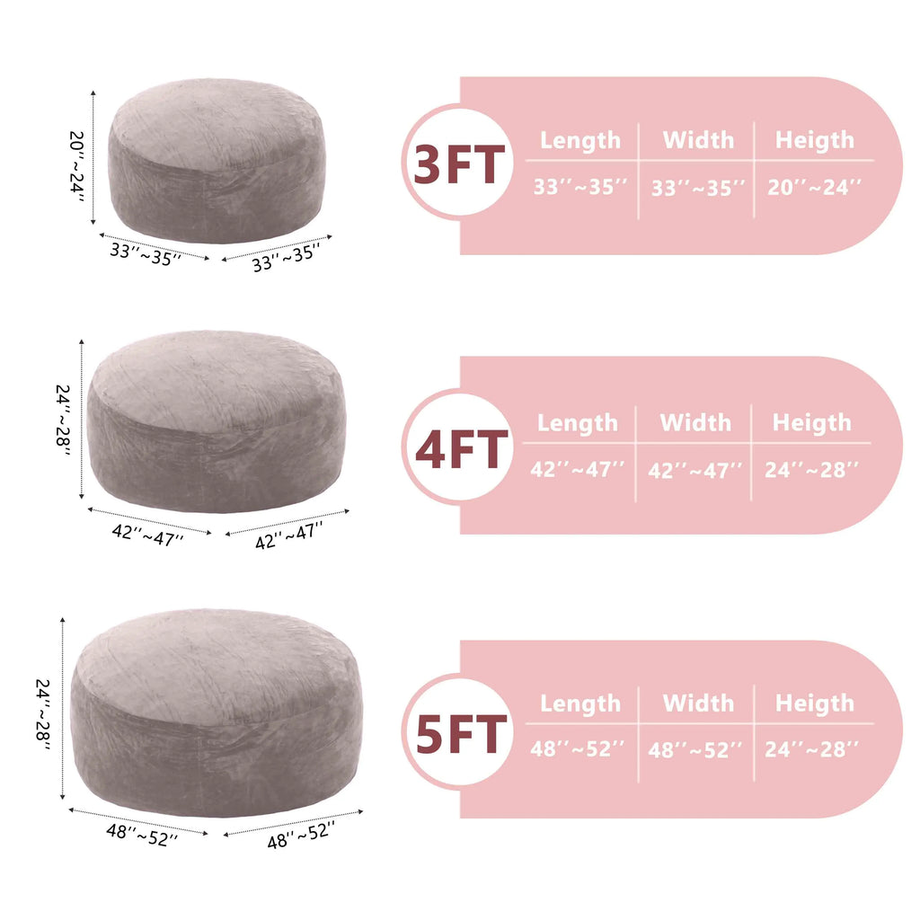 [Memorial Day] 3FT/4FT/7FT No Gift, 5Ft/Jumbo with 3 Gifts Bean Bag (With Filler) Lazy Sofa Beanbag Chairs for Adults Ship Free High-Rebound Memory Foam Filling Furniture Flannel Cover Removable Modern Upholstered Sofa