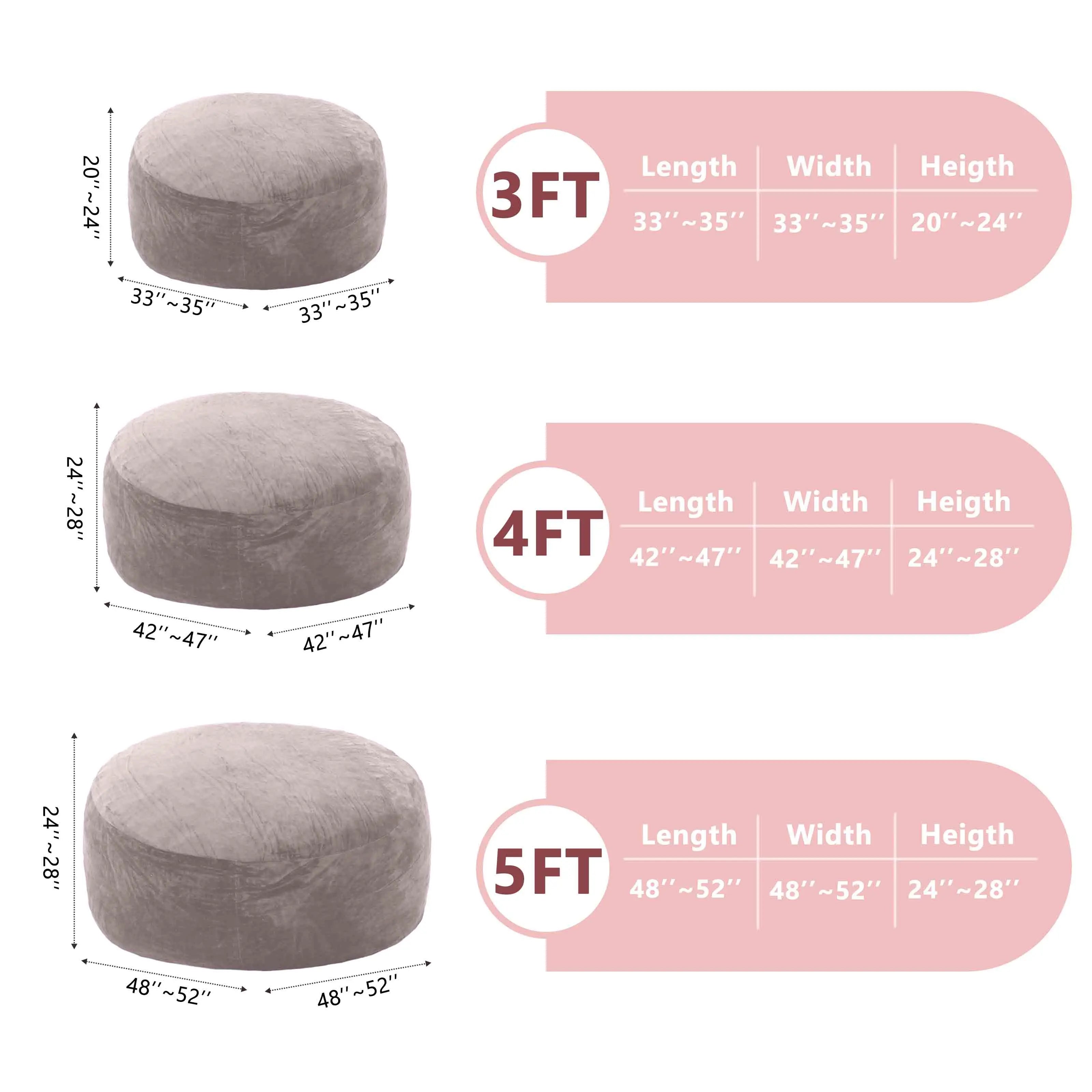 [Memorial Day] 3FT/4FT/7FT No Gift, 5Ft/Jumbo with 3 Gifts Bean Bag (With Filler) Lazy Sofa Beanbag Chairs for Adults Ship Free High-Rebound Memory Foam Filling Furniture Flannel Cover Removable Modern Upholstered Sofa