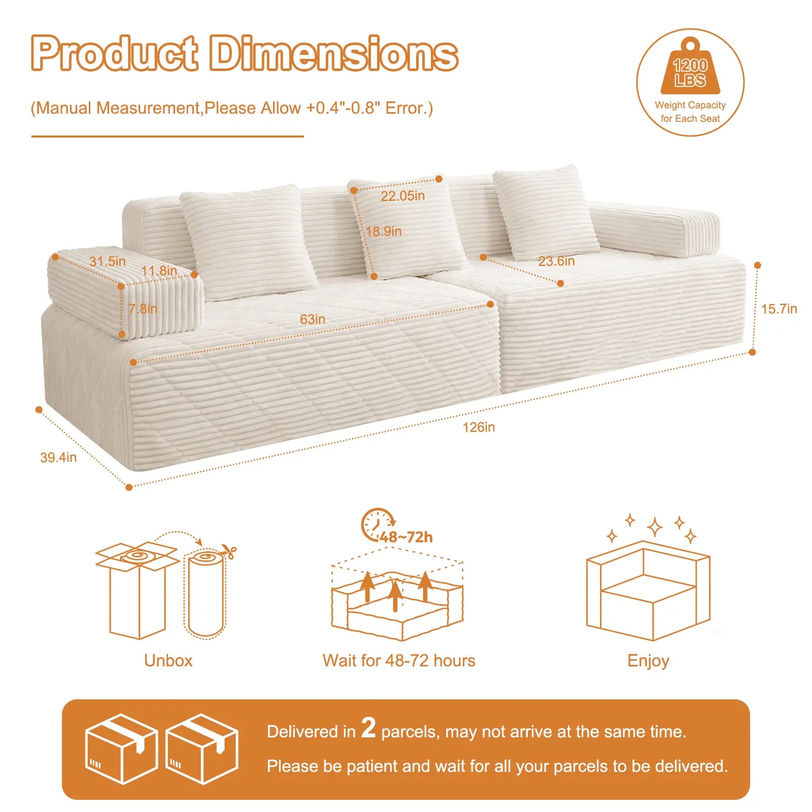 【Father'S Day】【2 Packages Shipping】 113" Modular Sectional Boneless Sofa,Oversized Chaise Lounge with Deep Seats, Modular Cloud Sleeper Sofa, No Assembly Required, Free Combination, Modern Sectional Couch.Boneless Sectional Couch. Living Room Furniture Ou