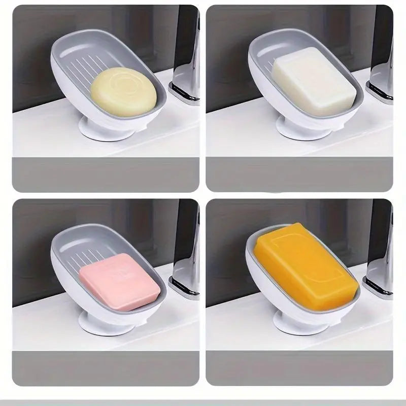 1-Piece Luxurious Adjustable Oval Soap Dish with Drain, Wall-Mounted Anti-Slip Removable Soap Tray for Bathroom, Shower and Sink, Bathroom Accessory