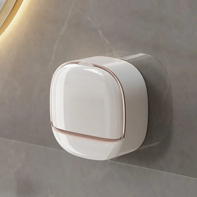 Wall-Mounted Soap Dish with Drainage Box - Waterproof Soap Holder for Shower with Flip Lid, Punch-Free Design to Keep Soap Bars Dry