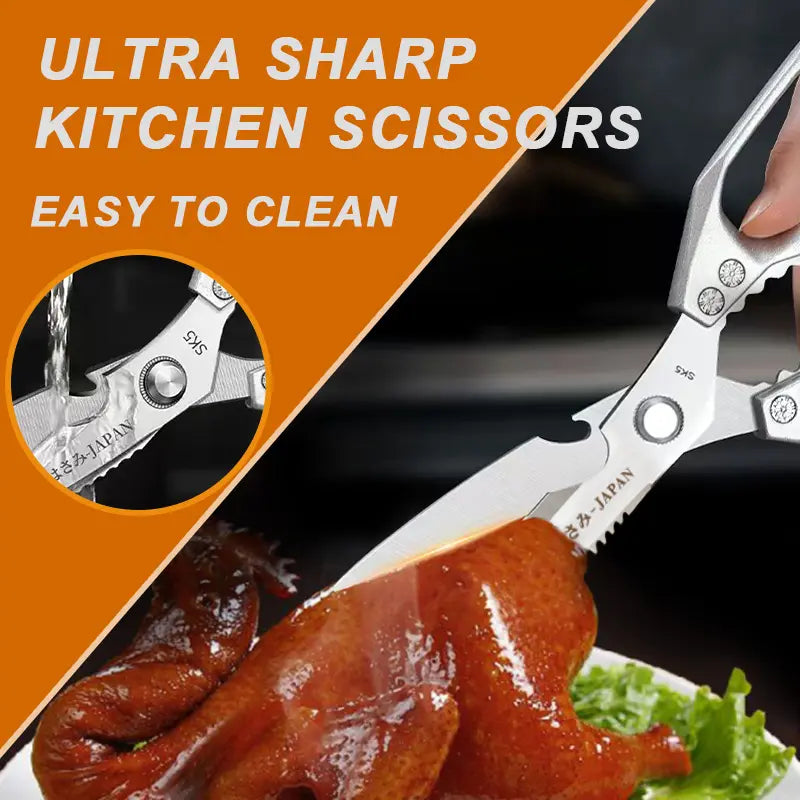 Kitchen Scissors All Purpose - Stainless Steel Kitchen Shears, Sharp Silver Meat Scissors, Dishwasher Safe, Heavy Duty Poultry Shears, Japanese Cooking Scissors for Food, Chicken Bones, and Turkey – Perfect Father'S Day Gift!