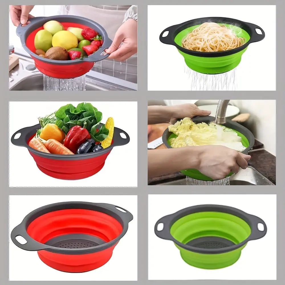 Foldable Tpr Colander Set, Kitchen Strainer Set, Kitchen Fruit and Vegetable Drying Rack, Pasta Drainer, Wash Bowl for Fruits Vegetables Noodles, Water Filter Tray