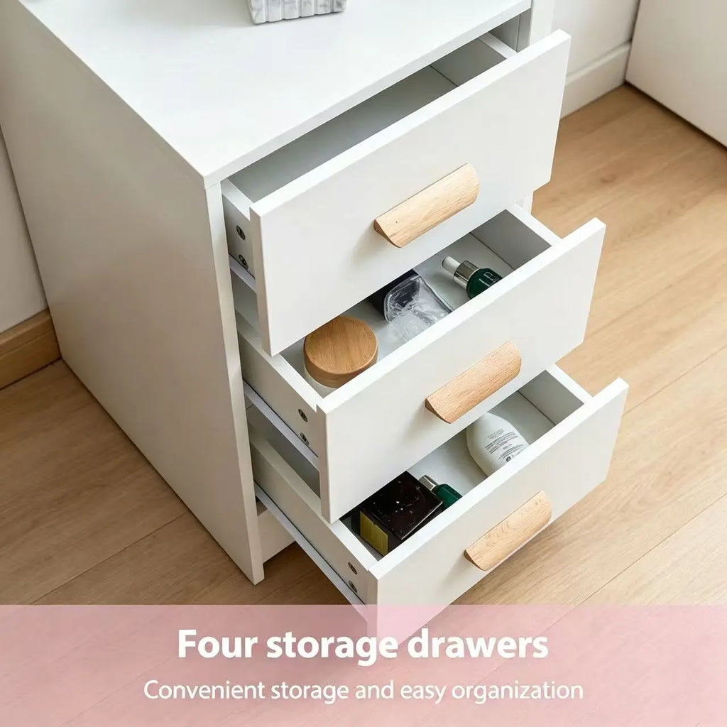 Space-Saving Vanity Table with LED Mirror & Storage Cabinet – All-In-One Beauty Station