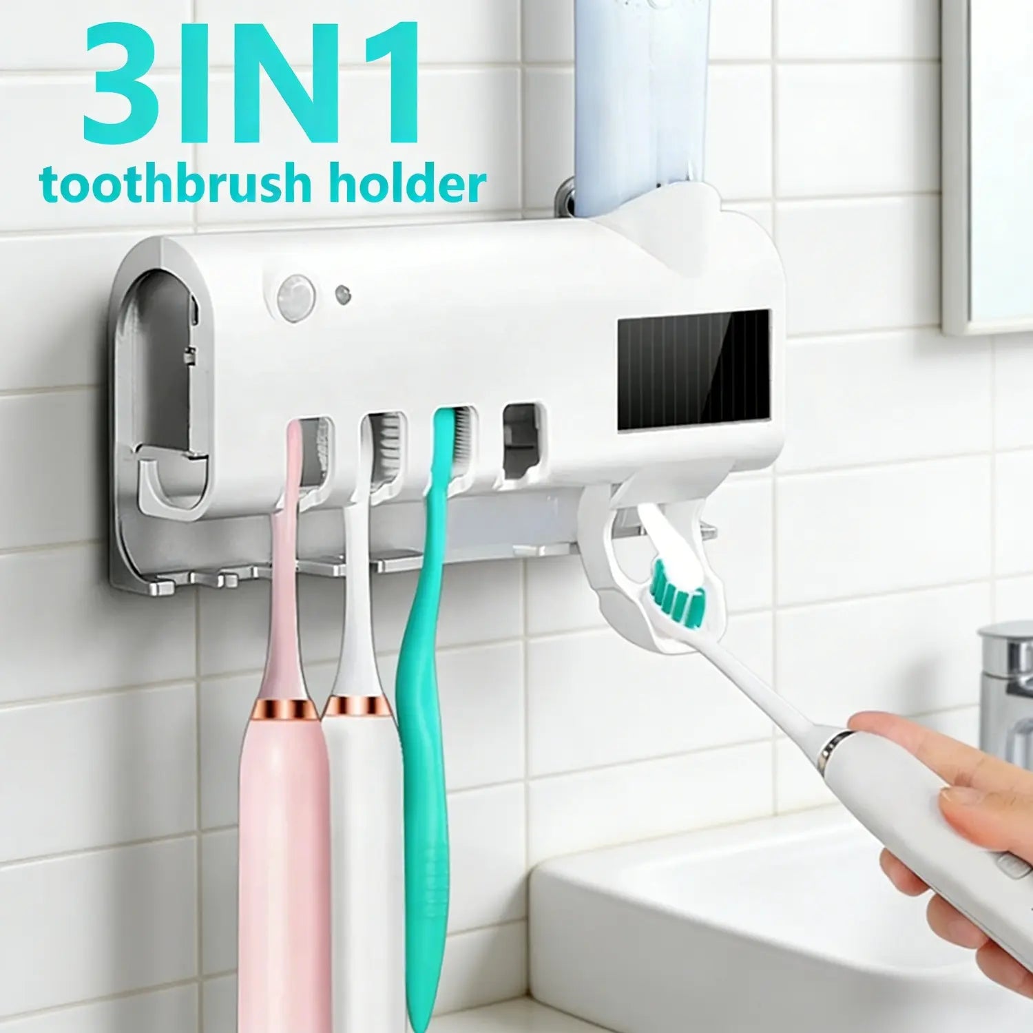 3-In-1 Toothbrush Holder with Smart Toothbrush Holder, Toothpaste Squeezer, Three-In-One Toothbrush Storage Box That Can Hold 4 Toothbrushes at Once, Wall-Mounted Toothbrush Holder for Bathrooms