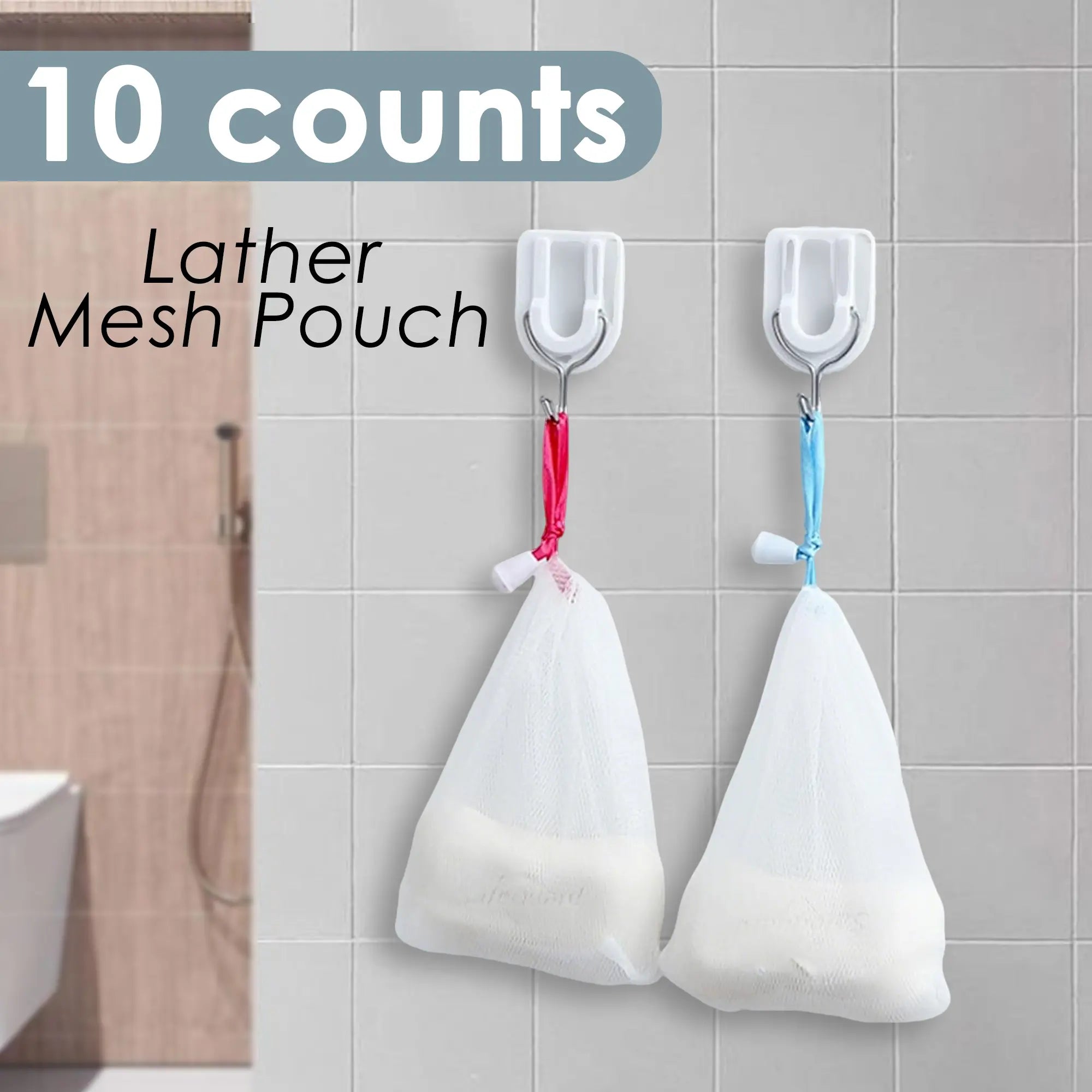 10 Counts Exfoliating Mesh Soap Saver Pouch, Drawstring Closure, Rich Foam Creation, Random Color