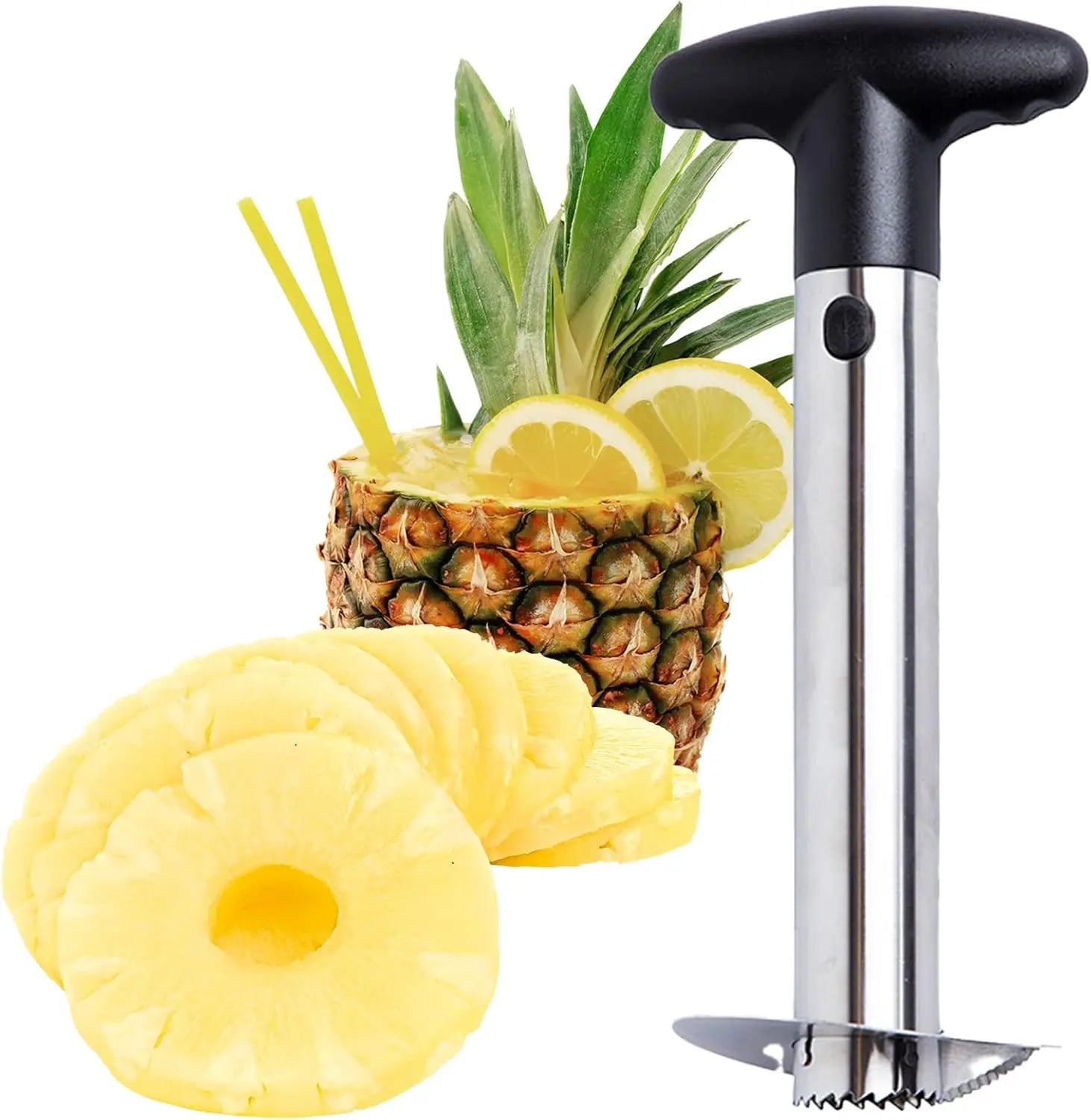 Stainless Steel Pineapple Corer, Detachable Handle Fruit Cutter-Peeler-Slicer, Fast & Easy Core Remover Kitchen Utensil, Multi-Purpose Kitchen Supplies & Gadgets, Durable Tool with 1-Year Warranty & Recipe Ebook