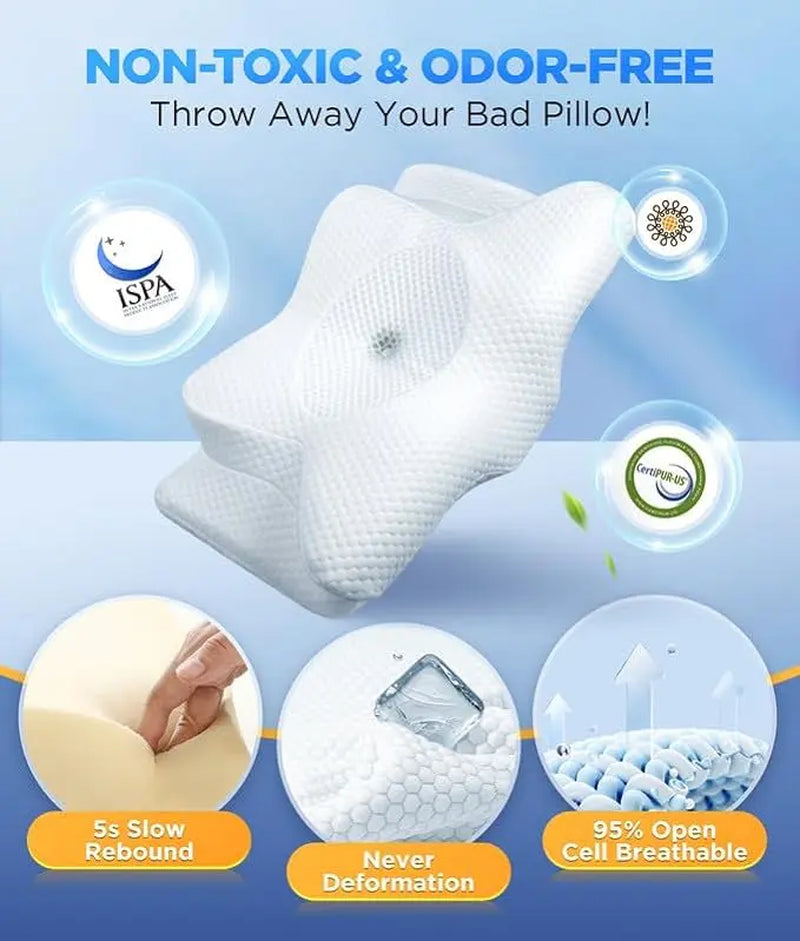 Emircey Memory Foam Neck Pillow, Soft Comfortable Contour Sleep Pillow, Odorless Pillow/Breathable Cases,Bed Pillow, Gifts for Her or Him