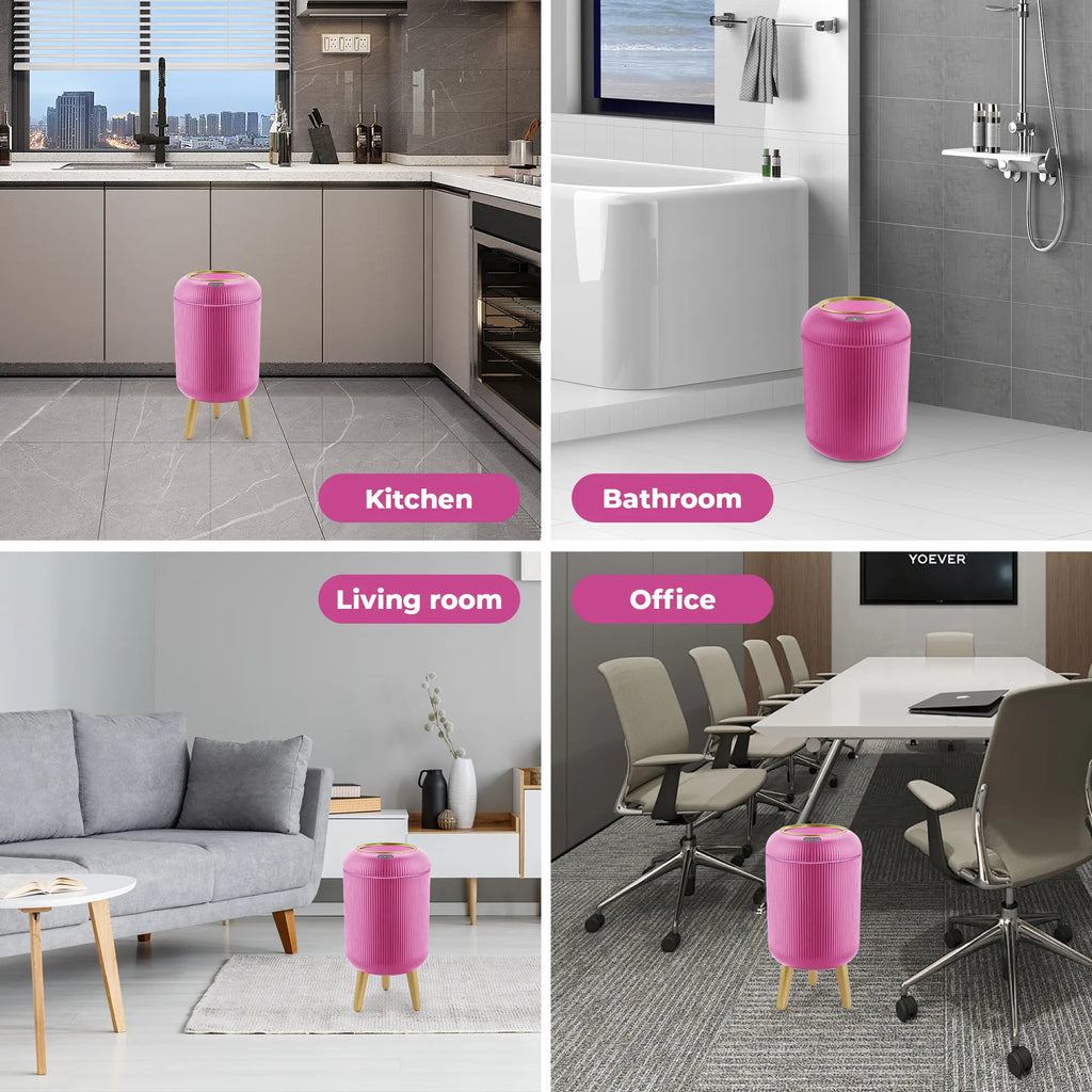Pukomc Smart Sensor Waterproof Trash Can - Flip Top, Cute Nordic Style Design Springtok Homewares Space Saving Bins White Automatic Dispenser Bathroom Accessories
