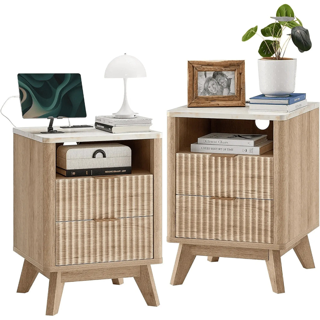 Sweetcrispy Modern LED Nightstand - Indoor Furniture Functional Bedside Table with Wooden Tabletop, Storage Compartment, Home Decor Piece