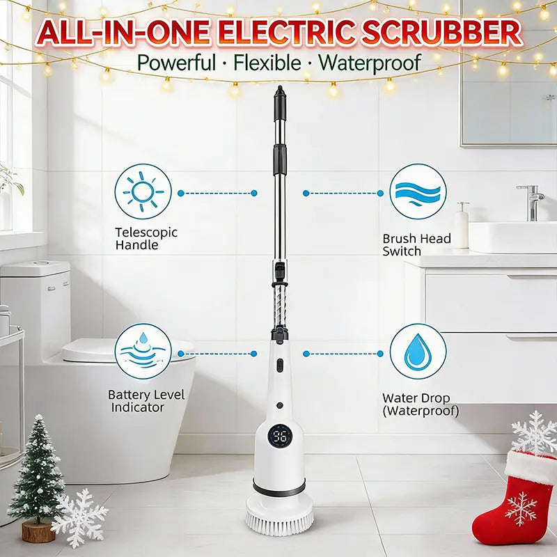 【Mother'S Day Gift】Electric Spin Scrubber Cordless Shower Scrubber with Lpx7Waterproof Brush Multi-Surface Uselong Battery Life 3 Adjustable Speed Extendable Handle 9Replaceable Brush Heads Multi-Purpose Cleaning Kit Forbathroom Kitchen Utensils, Cool Te