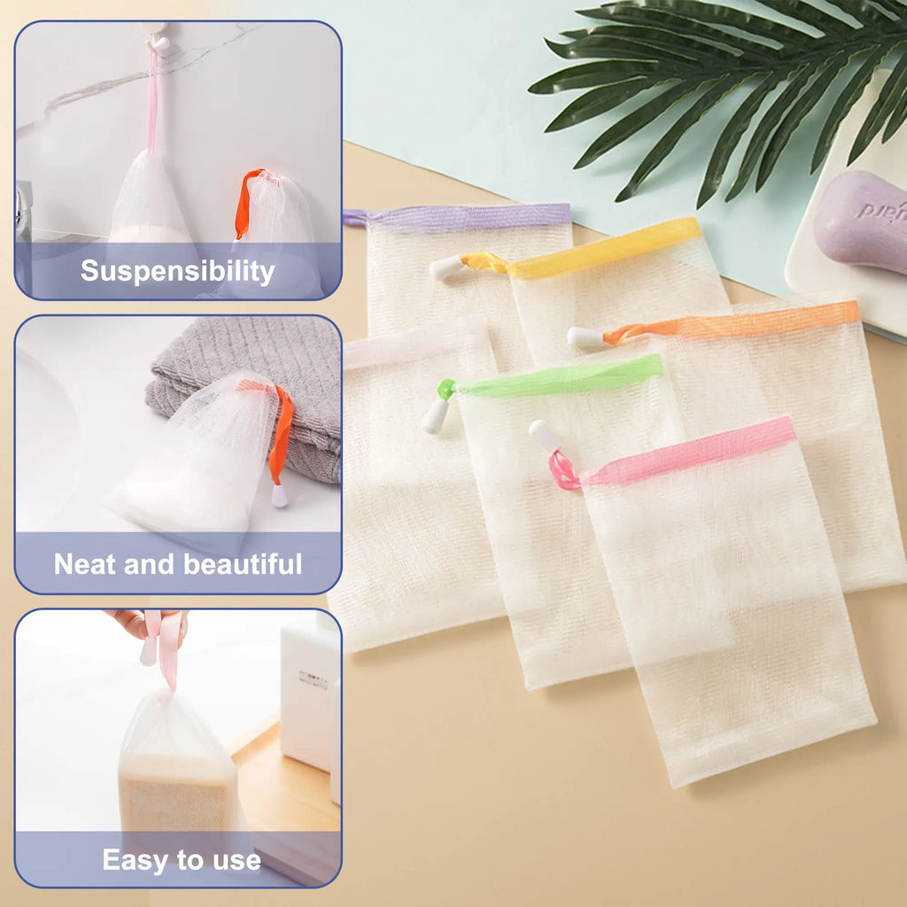 10 Counts Exfoliating Mesh Soap Saver Pouch, Drawstring Closure, Rich Foam Creation, Random Color