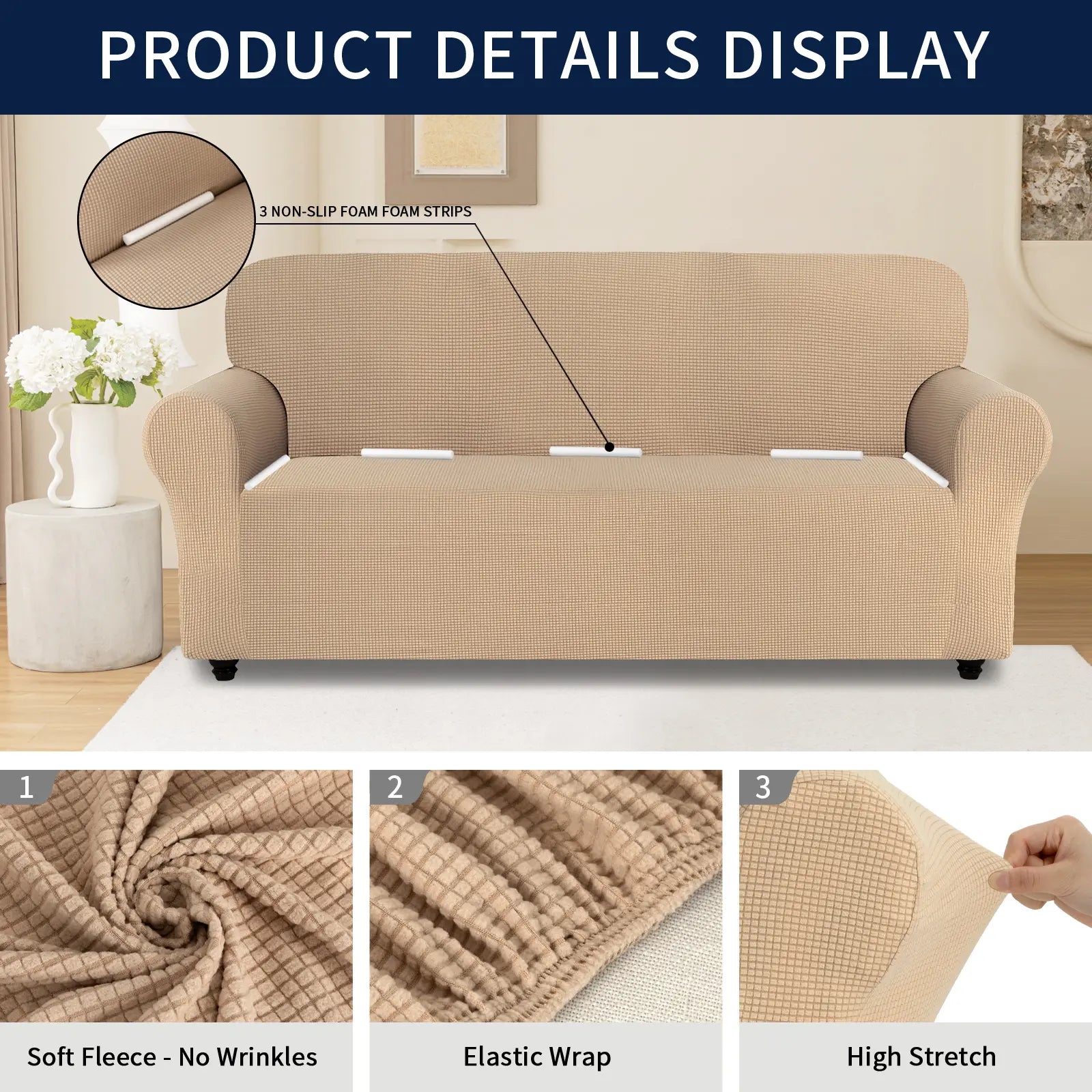 Easy-Going Stretch Sofa Slipcover for 1/2/3 Seats, Pet-Friendly Couch Cover, Washable Soft with Elastic Bottom, Polyester Spandex Jacquard Fabric, Sofa Makeover, Livingroom Decor, Furniture Protector
