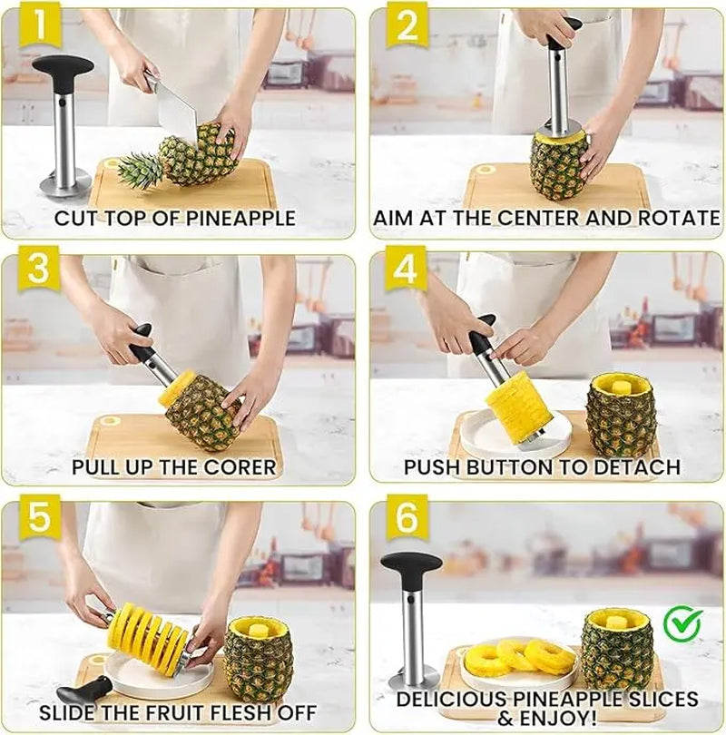 1Pc Stainless Steel Pineapple Peeler & Core Remover - 4-In-1 Multi-Functional Fruit Corer, Slicer, Cutter with Ergonomic Handle for Easy Safe Efficient Pineapple Prep - Kitchen Tools, Pineapple Corer and Slicer, Modern Kitchenware, Sharp Precision Blades