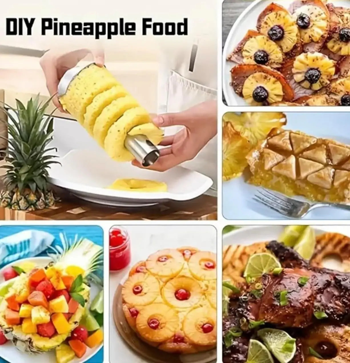 Stainless Steel Pineapple Corer, Detachable Handle Fruit Cutter-Peeler-Slicer, Fast & Easy Core Remover Kitchen Utensil, Multi-Purpose Kitchen Supplies & Gadgets, Durable Tool with 1-Year Warranty & Recipe Ebook