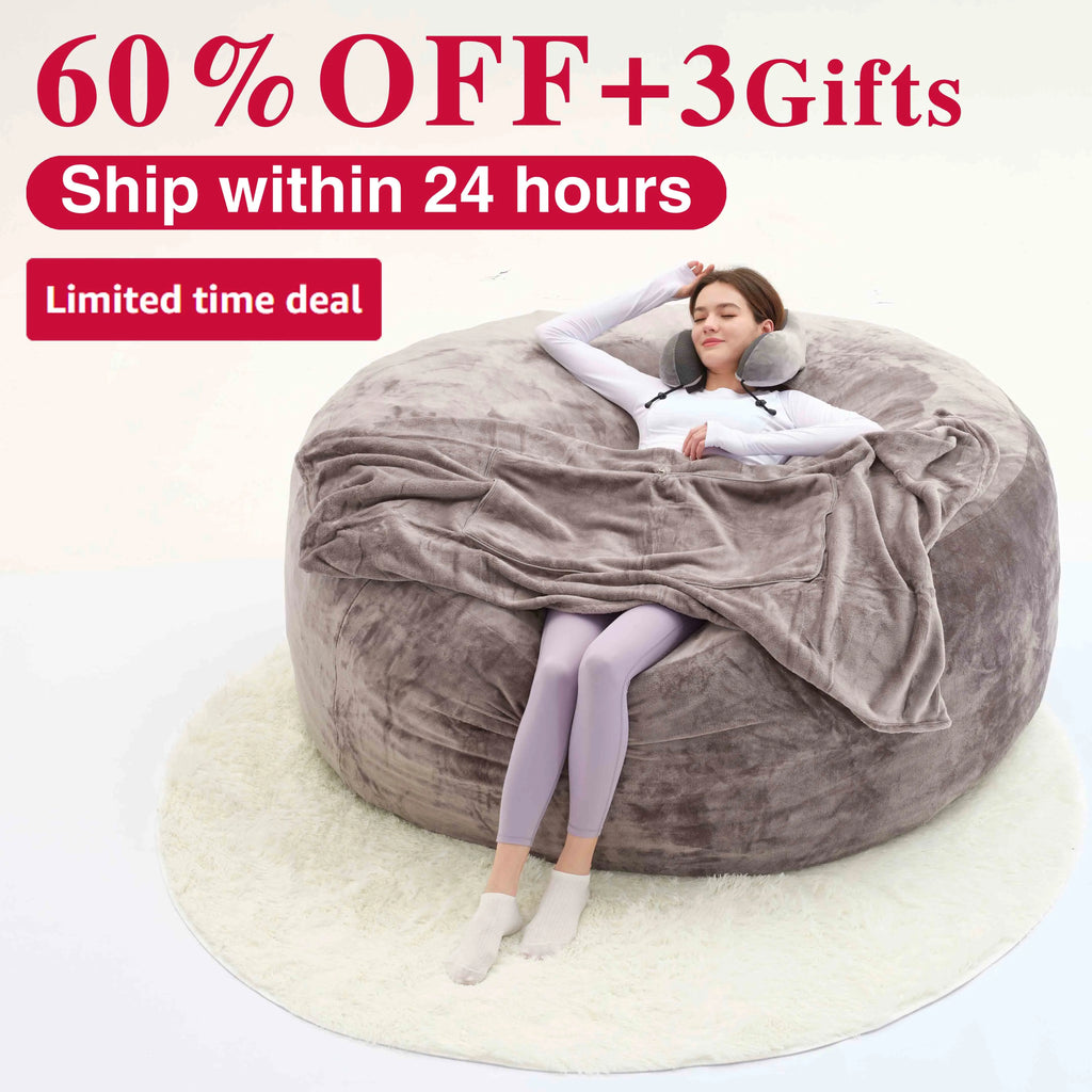 [Memorial Day] 3FT/4FT/7FT No Gift, 5Ft/Jumbo with 3 Gifts Bean Bag (With Filler) Lazy Sofa Beanbag Chairs for Adults Ship Free High-Rebound Memory Foam Filling Furniture Flannel Cover Removable Modern Upholstered Sofa