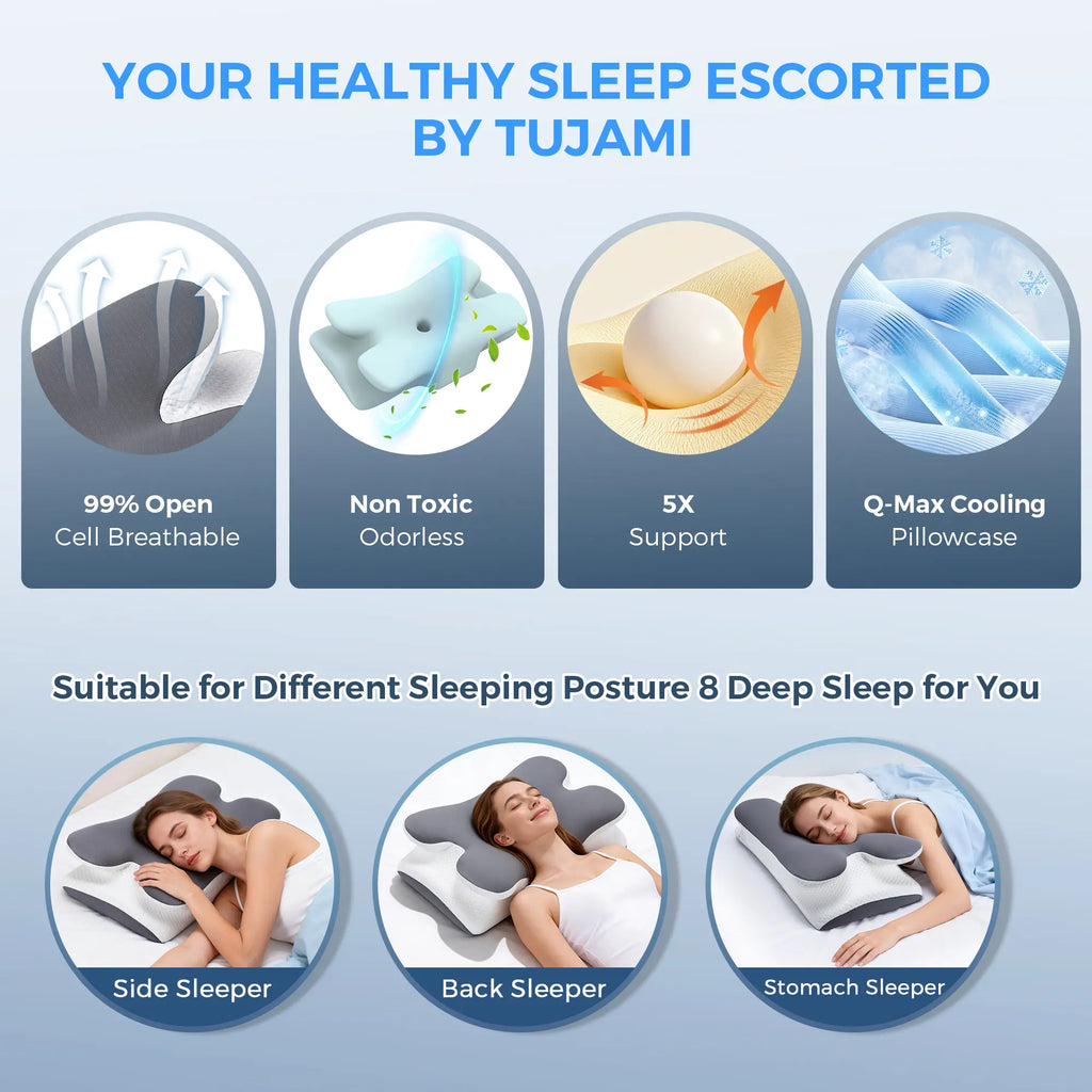 【Fathersdaygift】Vipfree Pro 2.0 Ergonomic Memory Foam Cervical Pillow for Sleeping, Certipur-Us Certified Slow Rebound Foam, Cooling Soft Neck Support for Back Pain Relief, Breathable Gray Pillowcase, Pillows for Sleeping, Bedding, Bed Accessories