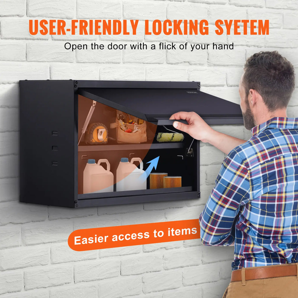 【Fathersdaygift】Vevor Metal Storage Cabinet, 120Lbs Load Capacity per Shelf, 20'' Tall Wall-Mounted Powder-Coating Steel Garage Cabinet with Adjustable Shelf, Press to Lock & Open Door, Perfect for Office Home Garage, Adjustable Side Cabinet