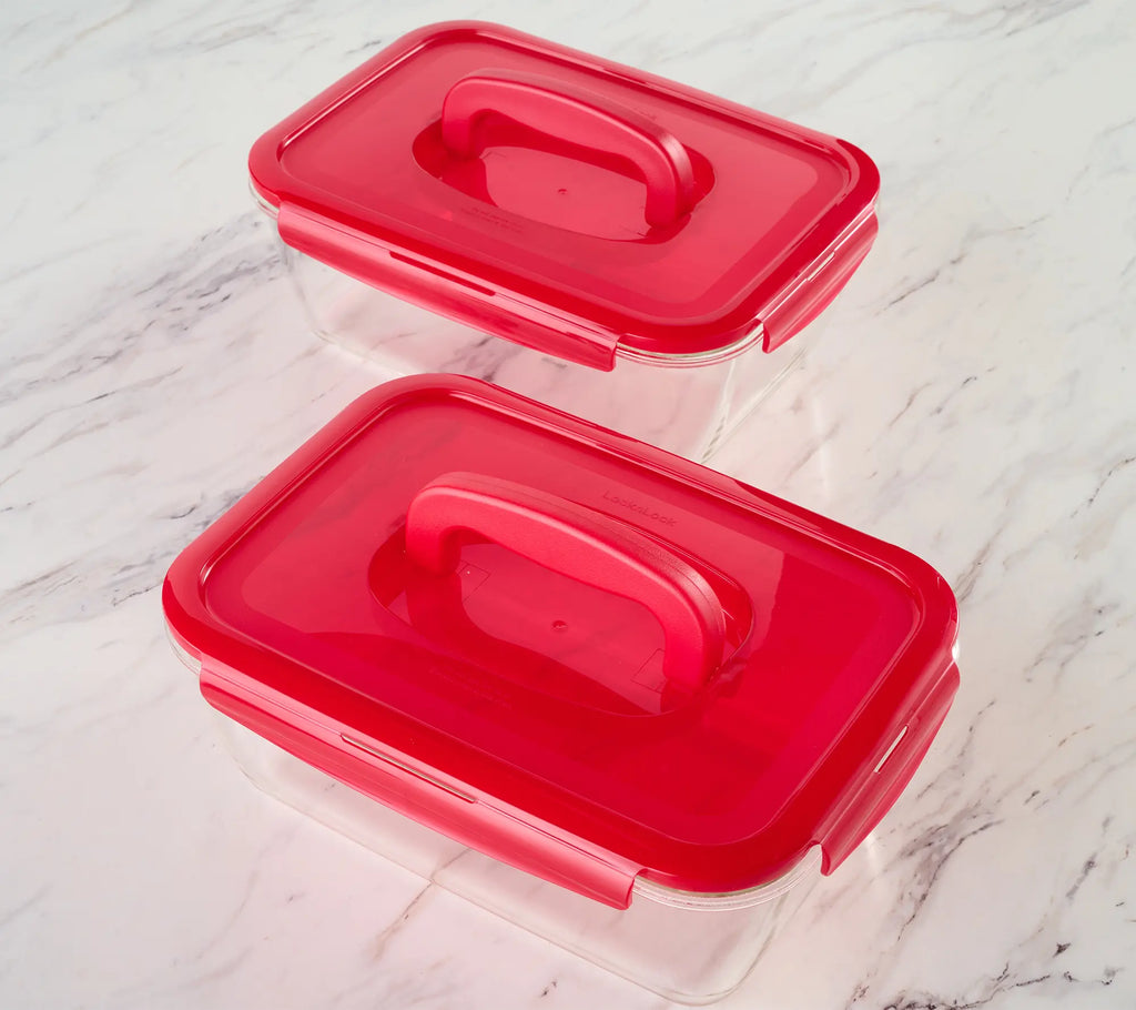 Locknlock Set of 2 Deep Glass Rectangle Baker W/ Handle Lids