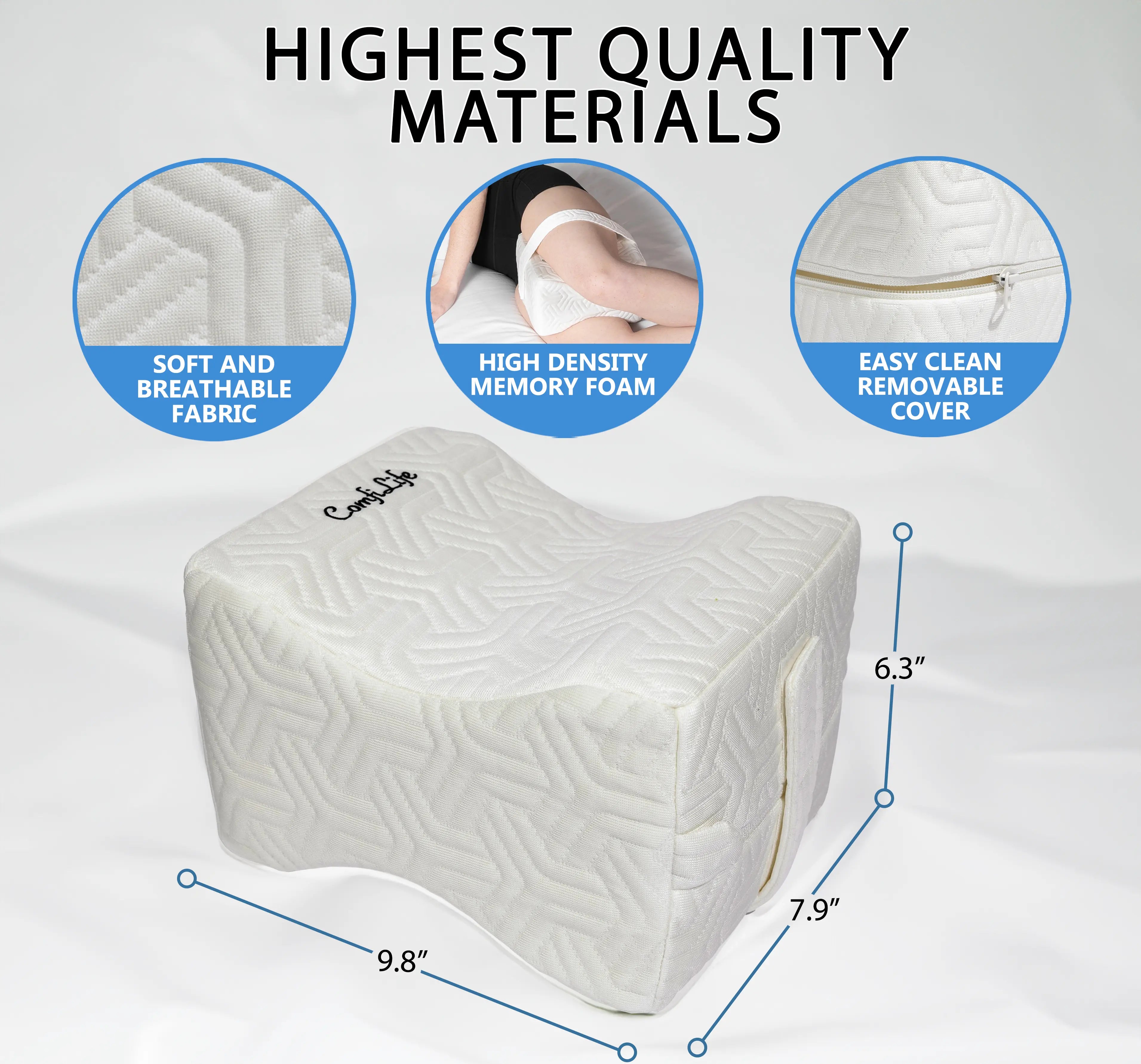 Comfilife | Orthopedic Knee and Leg Pillow for Side Sleepers Sleeping - 100% Memory Foam for Back Pain, Hip Pain Relief