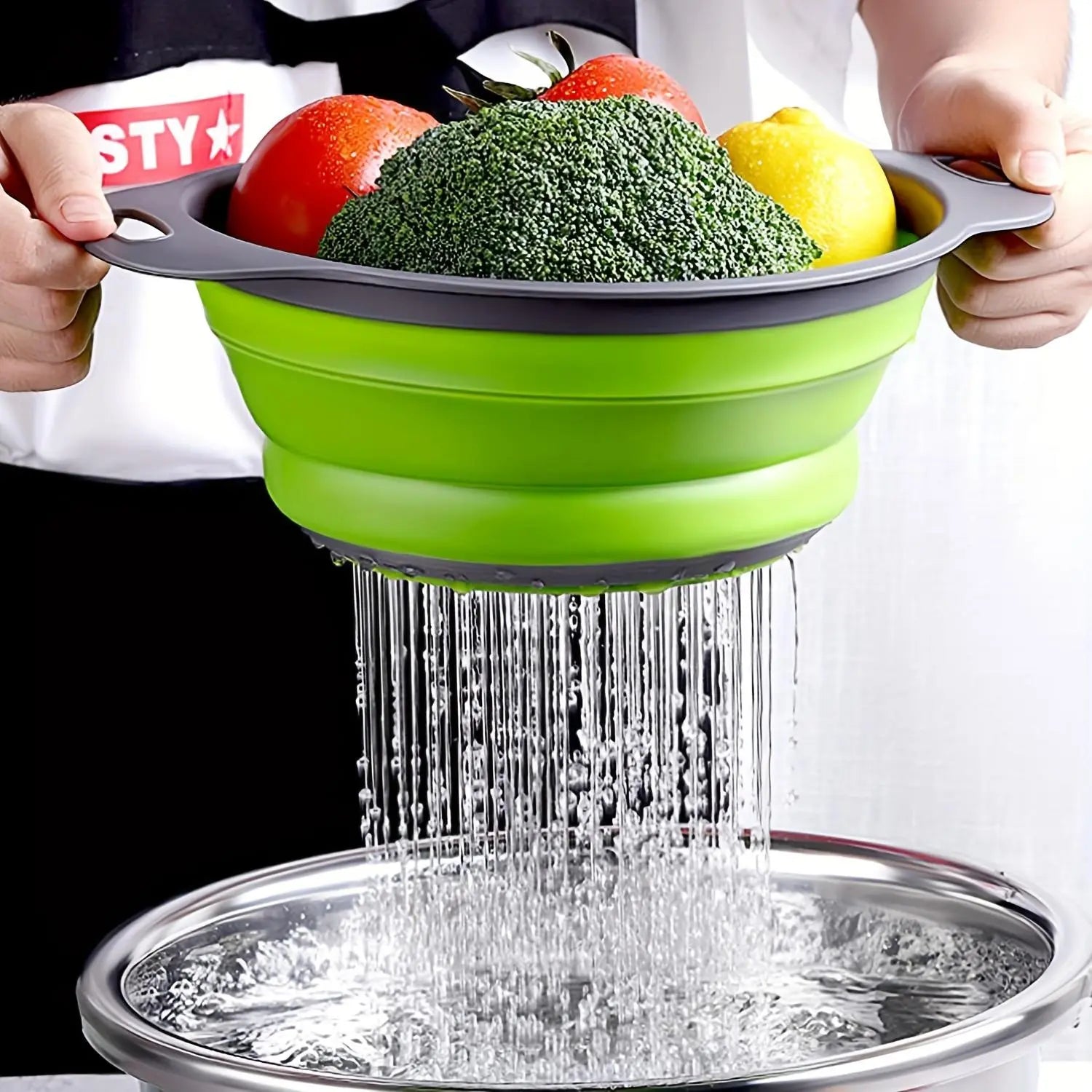 Foldable Tpr Colander Set, Kitchen Strainer Set, Kitchen Fruit and Vegetable Drying Rack, Pasta Drainer, Wash Bowl for Fruits Vegetables Noodles, Water Filter Tray