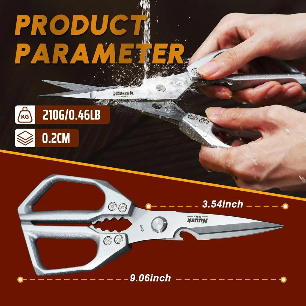 HUUSK Kitchen Scissors All Purpose -Fallfreshness- Stainless Steel Kitchen Shears, Sharp Silver Meat Scissors, Dishwasher Safe, Poultry Shears, Japanese Cooking Scissors for Food, Chicken Bones, and Turkey, Christmas Gift!