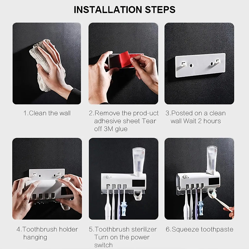 3-In-1 Toothbrush Holder with Smart Toothbrush Holder, Toothpaste Squeezer, Three-In-One Toothbrush Storage Box That Can Hold 4 Toothbrushes at Once, Wall-Mounted Toothbrush Holder for Bathrooms