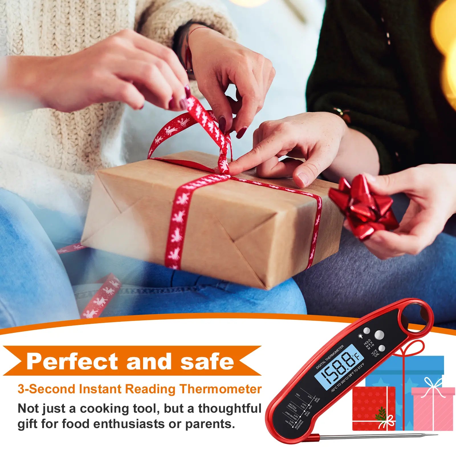 Professional-Grade Instant-Read Meat Thermometer Measures Temperature in Just 3 Seconds Features Backlit Display Waterproof Ideal for Cooking Grilling and Baking Perfect Kitchen Gift for Men Fathers and Mothers