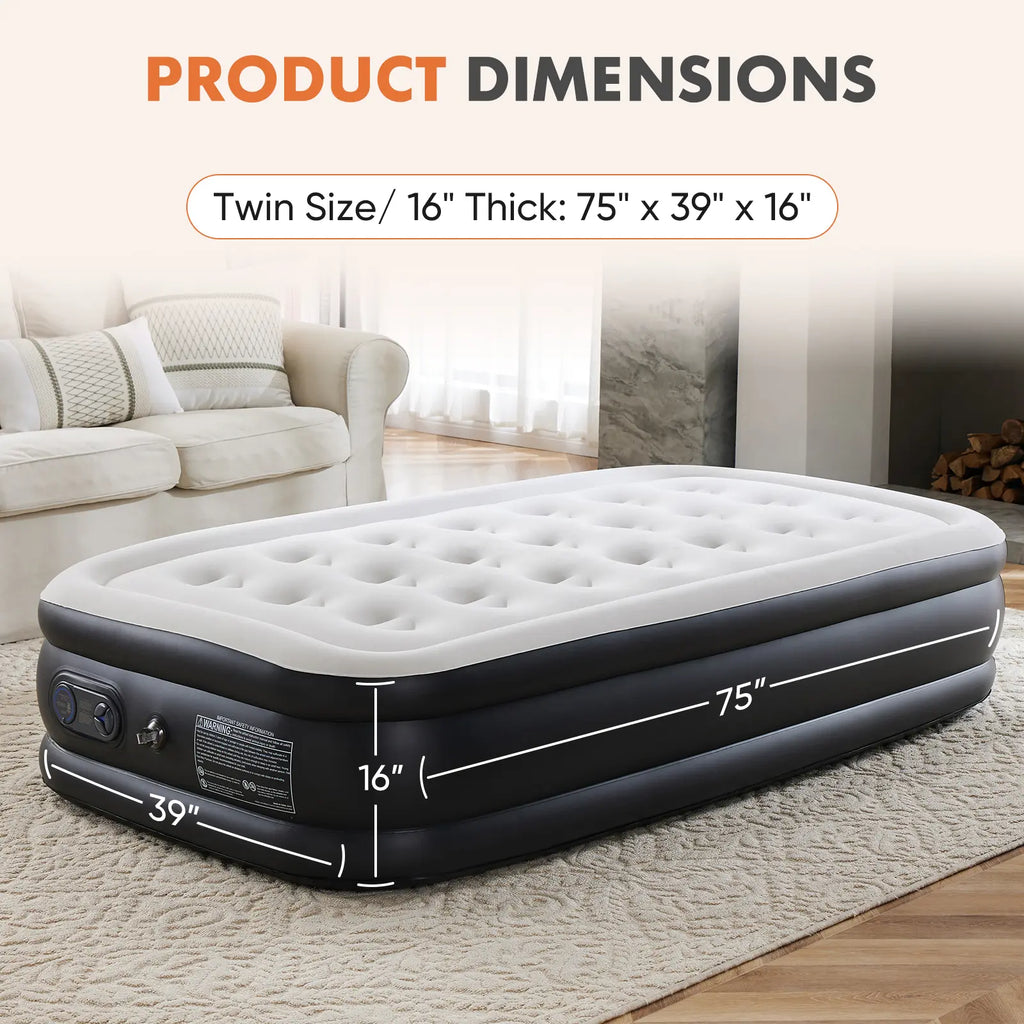 Air Mattress - Inflatable Blow up Mattress Airbed with Built-In Pump, Double Height, Adjustable Portable for Home or Camping